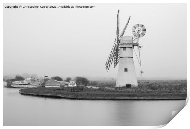 Monochrome Thurne Mill Print by Christopher Keeley
