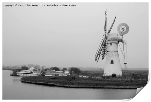 Black and white Thurne Mill Print by Christopher Keeley