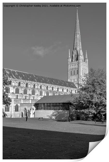 Monochrome Norwich Cathedral Print by Christopher Keeley