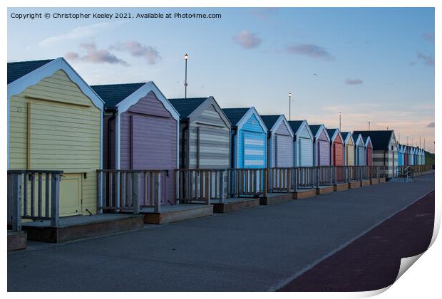 Gorleston beach huts Print by Christopher Keeley