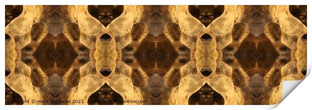 Triptych of Rotated Mirrored Ornament on cave wall Print by Hanif Setiawan