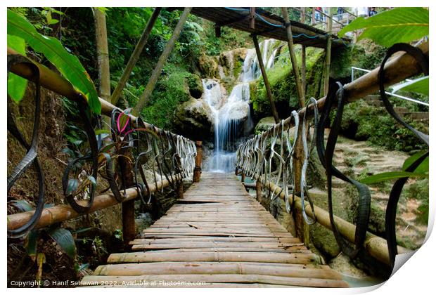 Bamboo bridge to Mudal waterfall Print by Hanif Setiawan