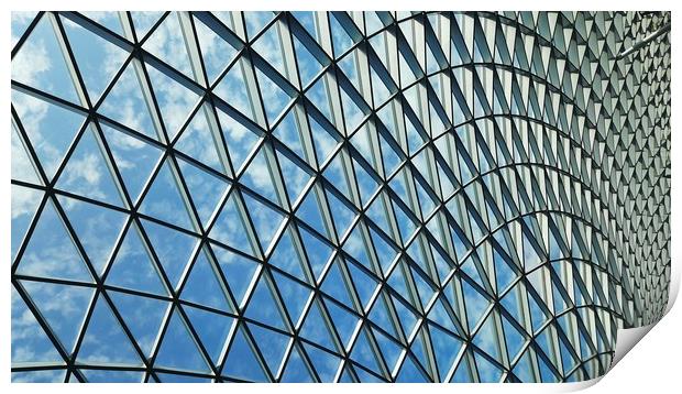  Symmetrical abstract shapes of a steel glass roof Print by Hanif Setiawan
