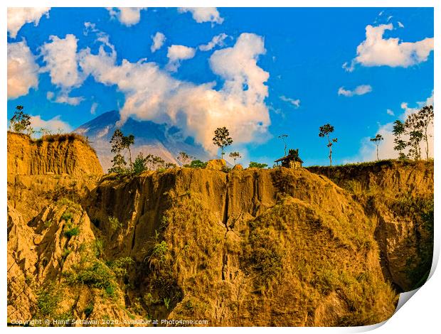 Vulcan Merapi behind steep hill 2 Print by Hanif Setiawan