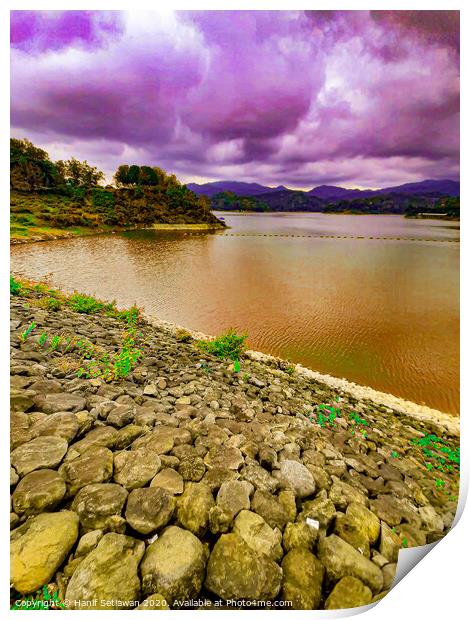 Water reservoir lake paving stone dam cloud sky Print by Hanif Setiawan