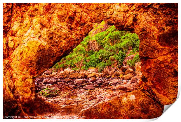 rock archway on fire Print by Hanif Setiawan