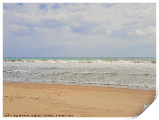 Sand beach wavy sea and cloud sky 1c Print by Hanif Setiawan