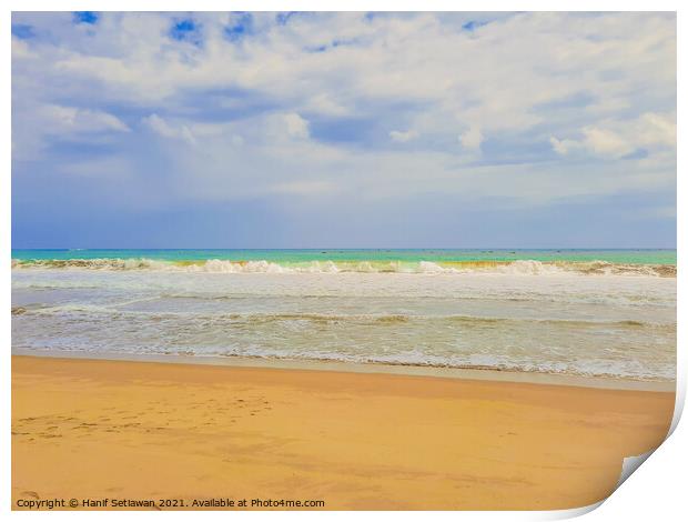 Sand beach wavy sea and cloud sky 1d Print by Hanif Setiawan