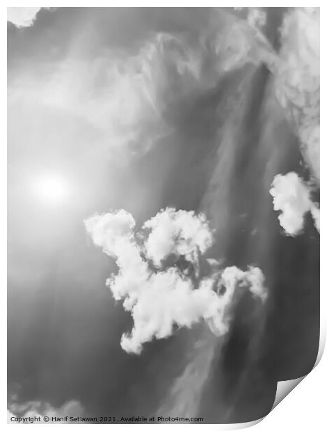 Fluffy cloud shape cloudscape in black and white. Print by Hanif Setiawan