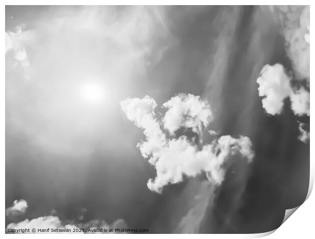 Fluffy cloud shape cloudscape in black and white. Print by Hanif Setiawan