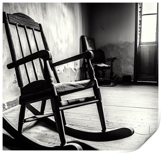 A rocking chair , in the corner of a room  Print by Paddy 