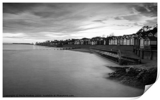 Dreamy sunset at Walton-on-the-Naze, in timeless black and white Print by Paula Tracy
