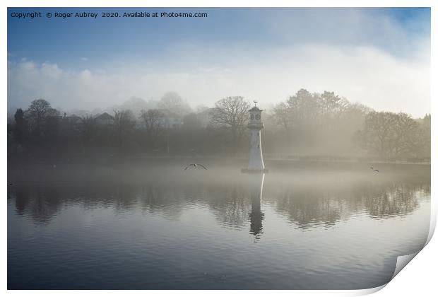 Mist on Roath Park Lake  Print by Roger Aubrey