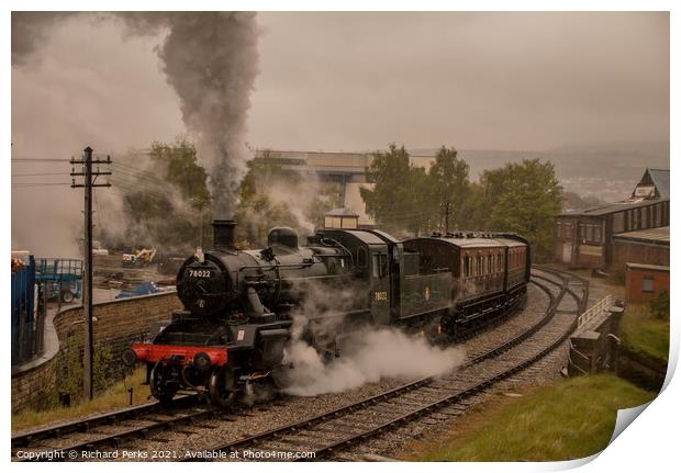 Steaming through the rain out of Keighley Print by Richard Perks