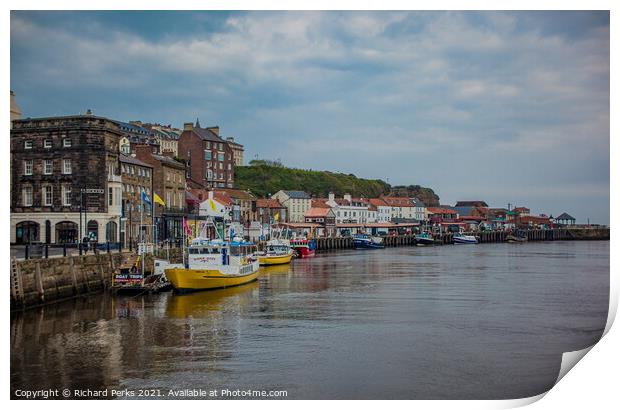 Whitby Yellow Boats Print by Richard Perks