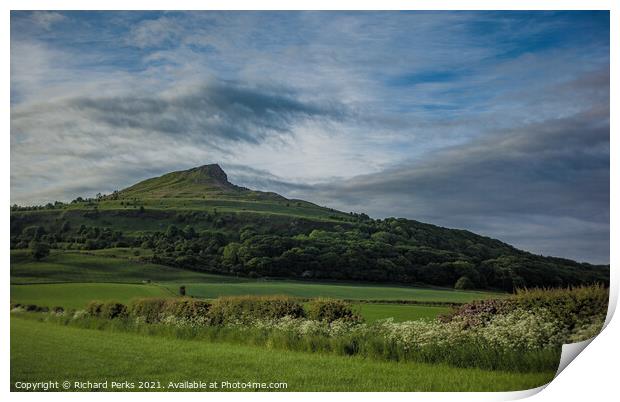 Roseberry Topping under the morning Clouds Print by Richard Perks