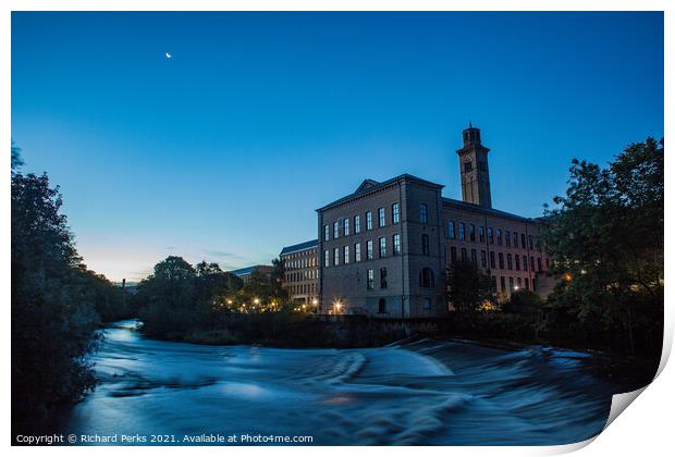 Salts Mill- Saltaire in the Moonlight Print by Richard Perks