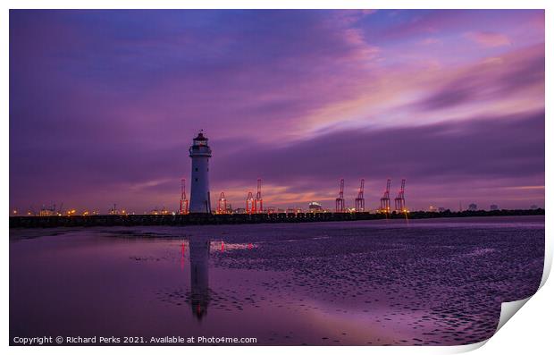 Perch Rock Lighthouse at Dawn Print by Richard Perks