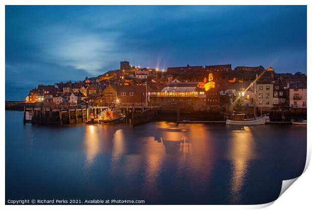 Whitby Harbour Reflection Print by Richard Perks