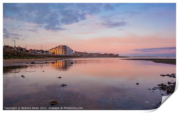 Morecambe Seafront in reflection Print by Richard Perks