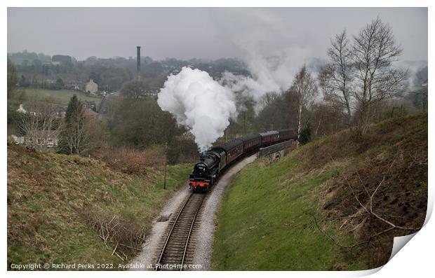 45212 leaving Oakworth on the Worth Valley Print by Richard Perks