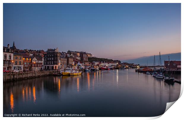Peaceful Reflections of Whitby Harbour Print by Richard Perks
