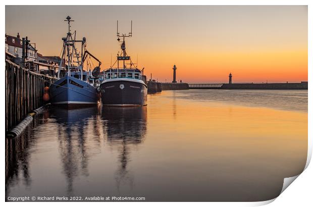 Fishing Boats in Whitby Harbour Print by Richard Perks