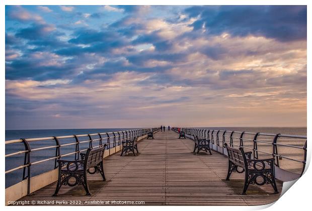 Clouds gather over Saltburn Pier Print by Richard Perks