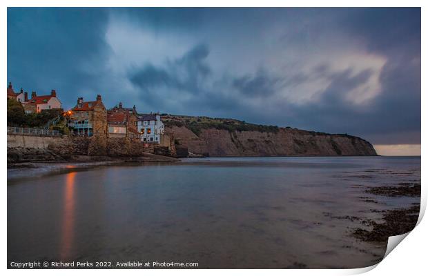 Storm Clouds over Robin Hoods Bay Print by Richard Perks