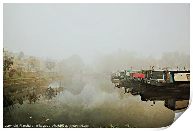 Autumn mist on Leeds Liverpool Canal Print by Richard Perks