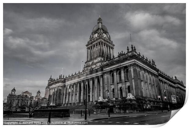 Leeds Town Hall  - Black and White  Print by Richard Perks