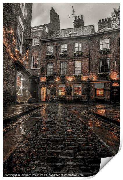 York street cobbles in the rain Print by Richard Perks