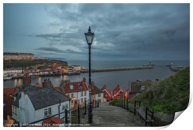 Storm clouds over Whitby 199 Steps Print by Richard Perks