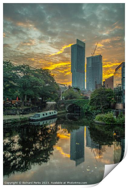 Castlefield Basin Sunrise Print by Richard Perks