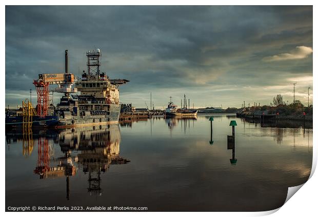 Ships on the River Tees Print by Richard Perks
