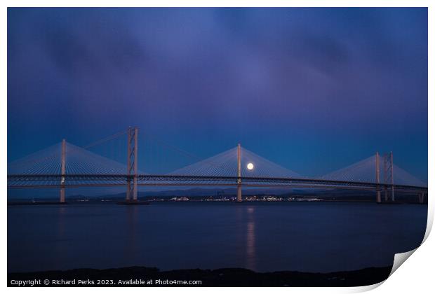 Queensferry Crossings and the Moon Print by Richard Perks