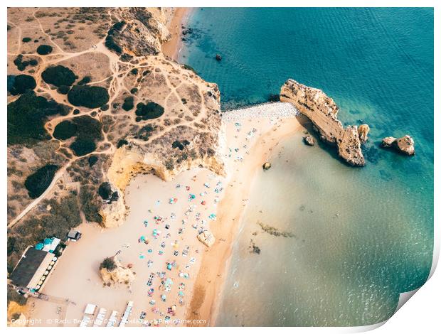 Aerial Ocean Beach Landscape, Algarve Portugal Print by Radu Bercan