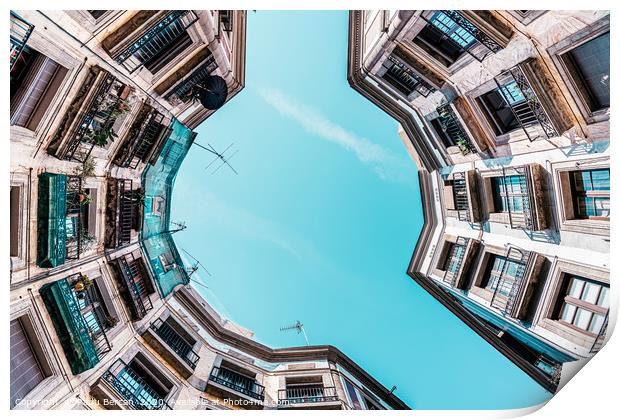 Looking Up, Low Angle Perspective, Barcelona City Print by Radu Bercan