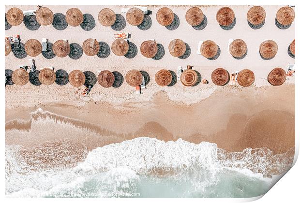 People On Beach, Aerial Photography, Blue Sea Wave Print by Radu Bercan