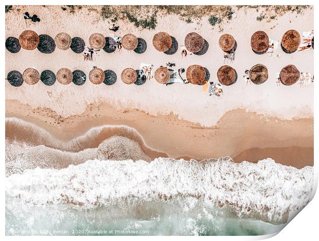 People On Beach, Aerial Drone Photography, Seaside Print by Radu Bercan