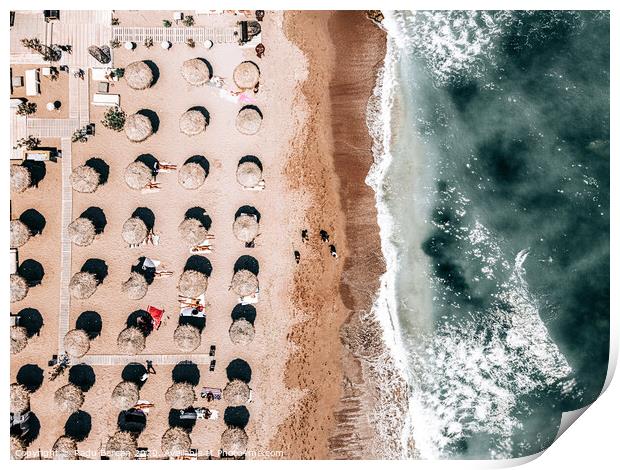 Beach People, Aerial Photography, Coastal Ocean Wall Art Print, Ocean Sea Framed Art Print Print by Radu Bercan