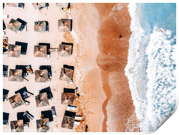 People On Beach, Aerial Ocean Beach View, Aerial Sea Coastal, Ocean Art Print, Framed Art Print Print by Radu Bercan