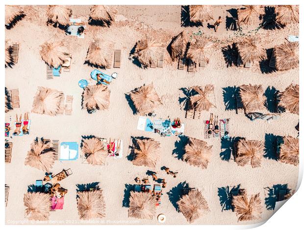 Aerial Beach Umbrellas, Beach People Print, Hot Summer Art Print Print by Radu Bercan