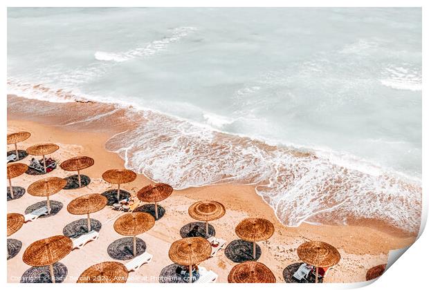 Summer Beach Umbrellas, Aerial Beach Australia Print, Ocean Waves Print by Radu Bercan