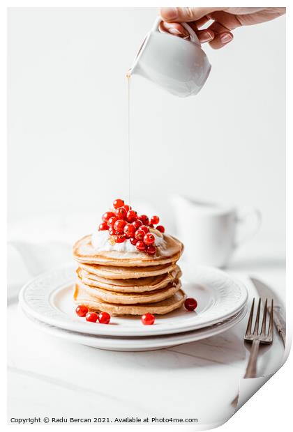 American Pancakes With Maple Syrup Breakfast Print by Radu Bercan