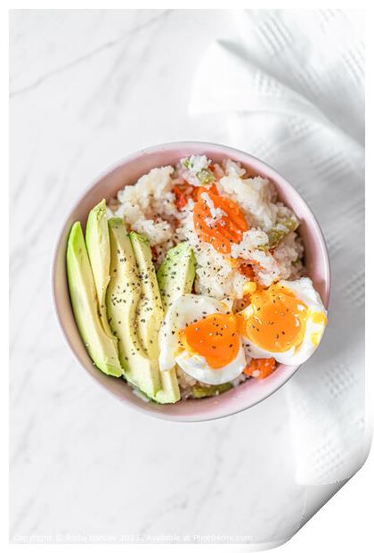 Veggie Rice, Mixed Vegetables, Avocado and Boiled Egg Print by Radu Bercan