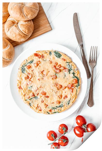 Egg Omelette With Spinach, Tomatoes and Orange Pepper Print by Radu Bercan