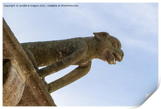 Gargoyle of Mont Saint-Michel abbaye Print by aurélie le moigne