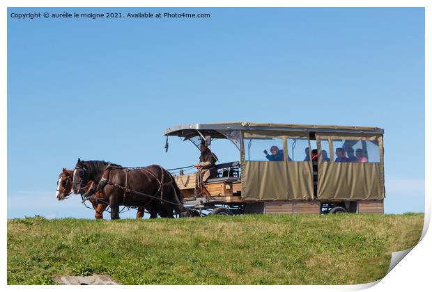 Horse drawn bus in Mont Saint-Michel, October 03, 2017 Print by aurélie le moigne