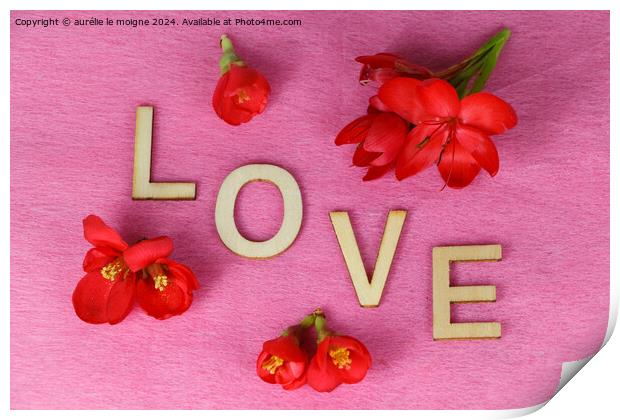 Red flowers and love Print by aurélie le moigne